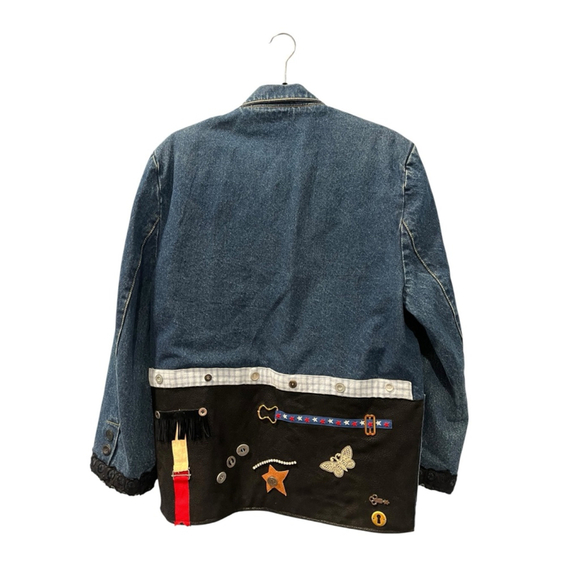 Vintage Gasoline Denim Western Jean Blazer Jacket Size Medium Trim Leather - Picture 1 of 10